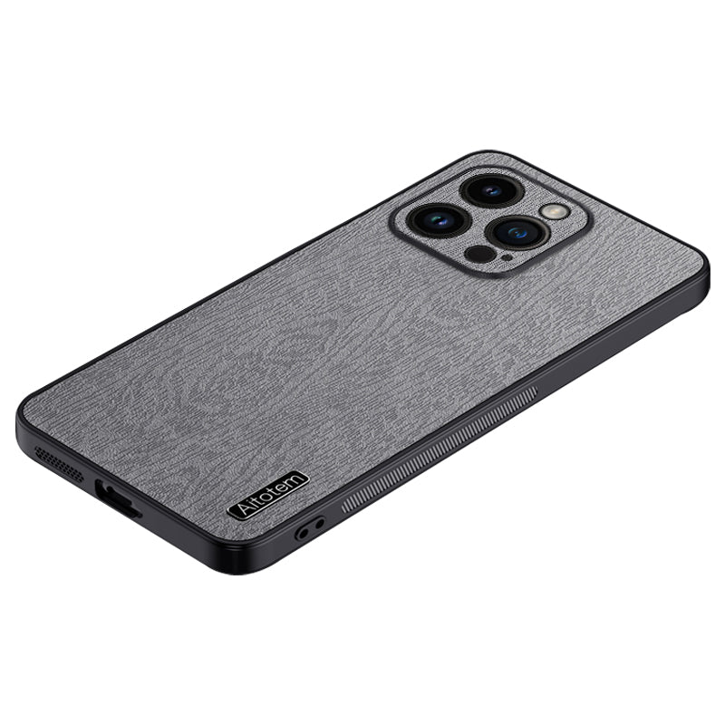 For iPhone 13 Pro 6.1 inch Anti-Scratch Wood Grain Phone Cover PU Leather+PC+TPU Case with All-wrapped Camera Protection