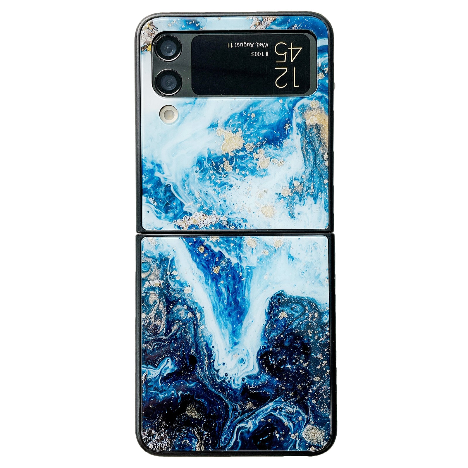 For Samsung Galaxy Z Flip4 5G Folding Phone Case Glass+PC Marble Pattern Phone Cover