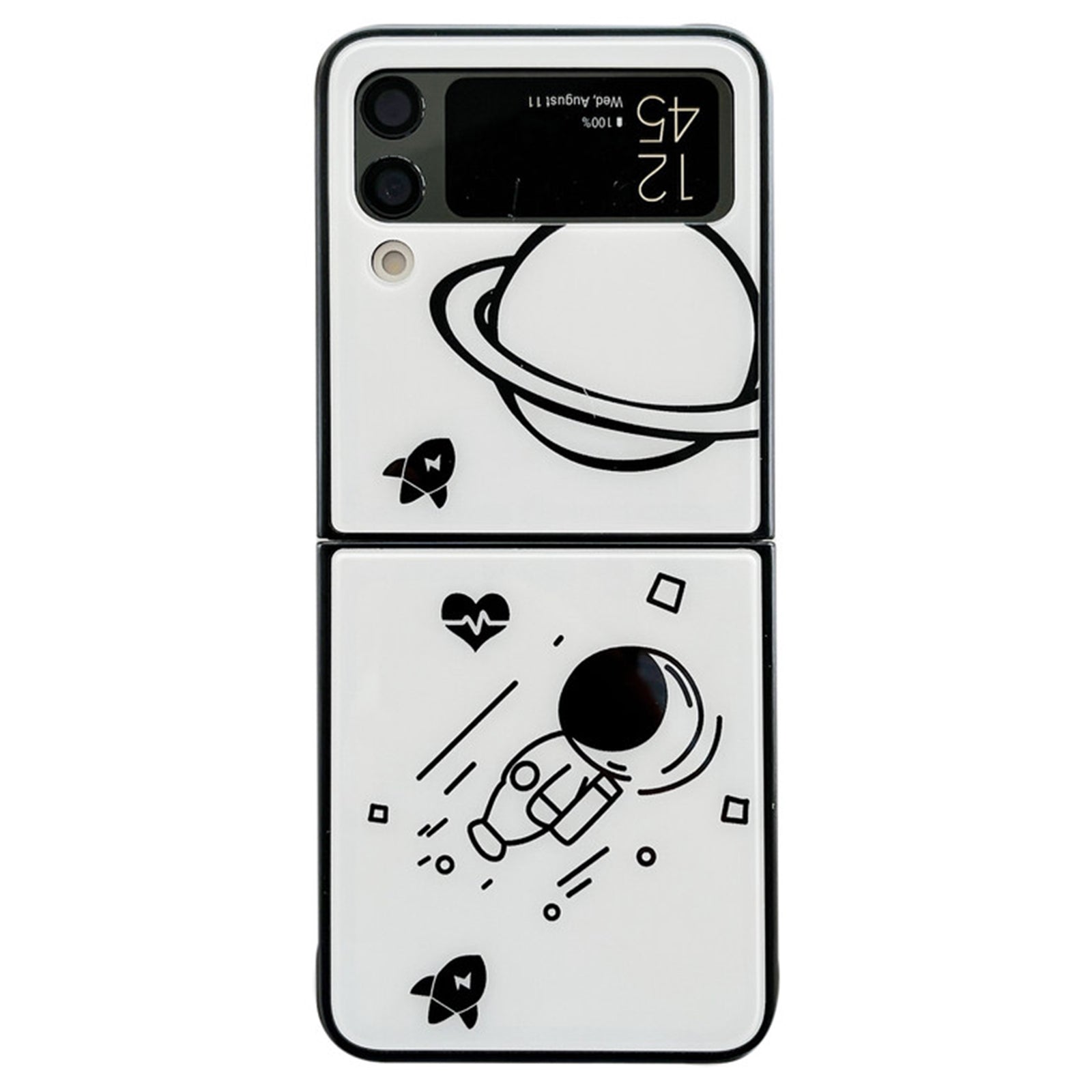 For Samsung Galaxy Z Flip4 5G Astronaut Pattern Glass+PC Phone Case Folding Phone Cover
