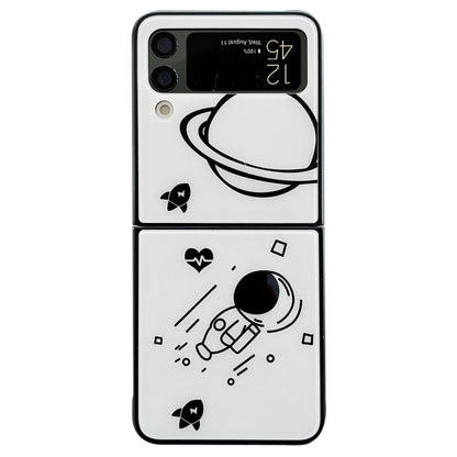 For Samsung Galaxy Z Flip4 5G Astronaut Pattern Glass+PC Phone Case Folding Phone Cover