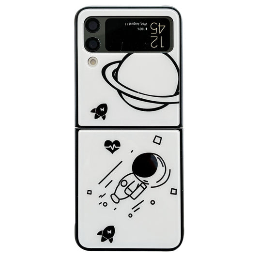 For Samsung Galaxy Z Flip4 5G Astronaut Pattern Glass+PC Phone Case Folding Phone Cover