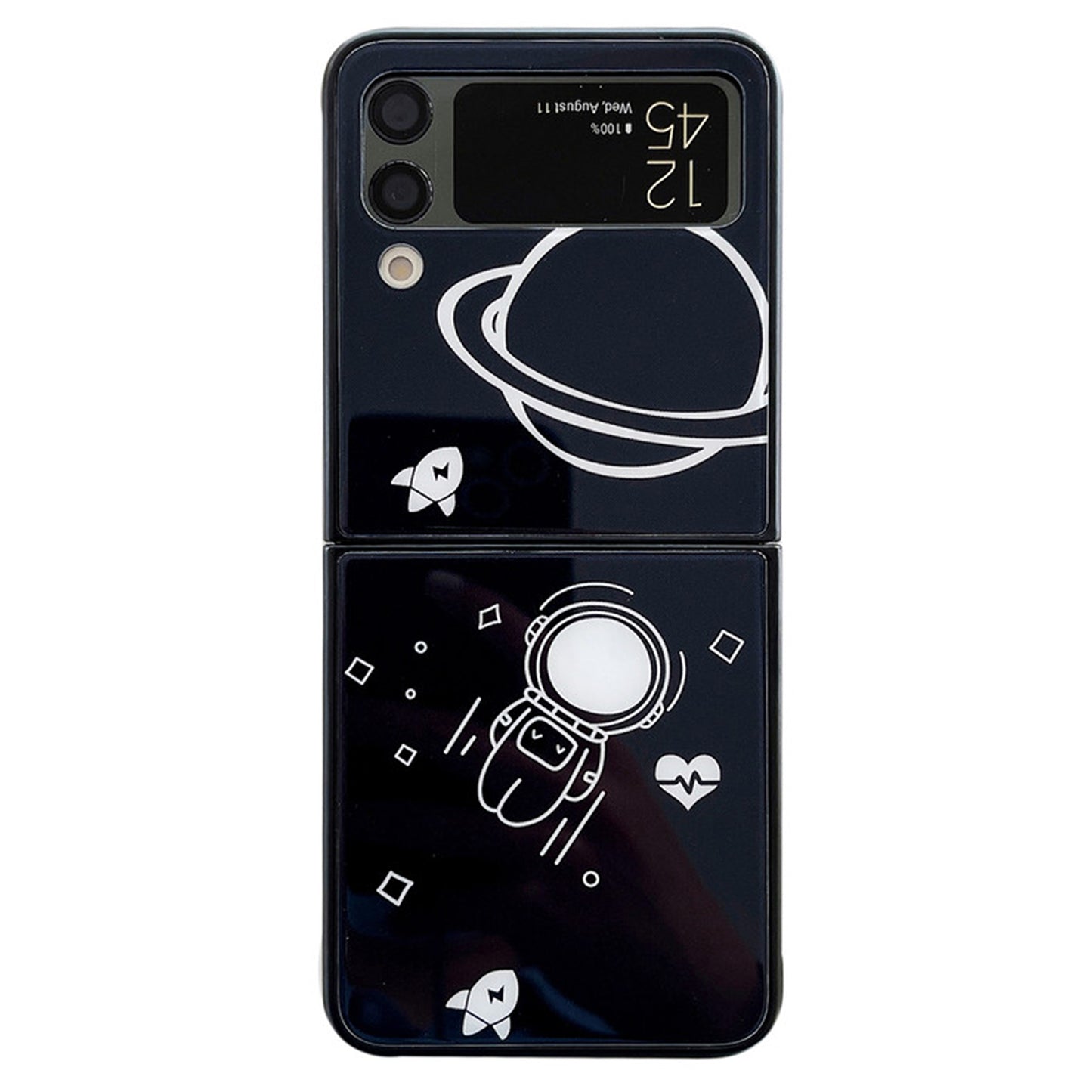 For Samsung Galaxy Z Flip4 5G Astronaut Pattern Glass+PC Phone Case Folding Phone Cover
