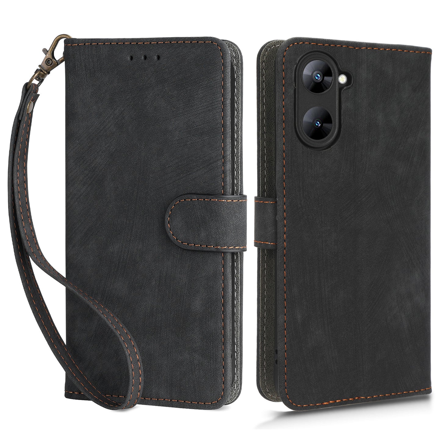 For Realme V30 5G / V30t Phone Leather Case RFID Blocking Wallet Stand Phone Cover with Strap
