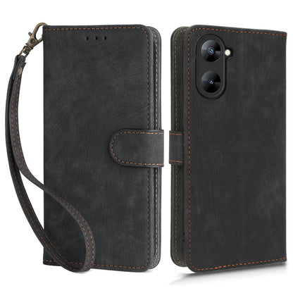 For Realme V30 5G / V30t Phone Leather Case RFID Blocking Wallet Stand Phone Cover with Strap