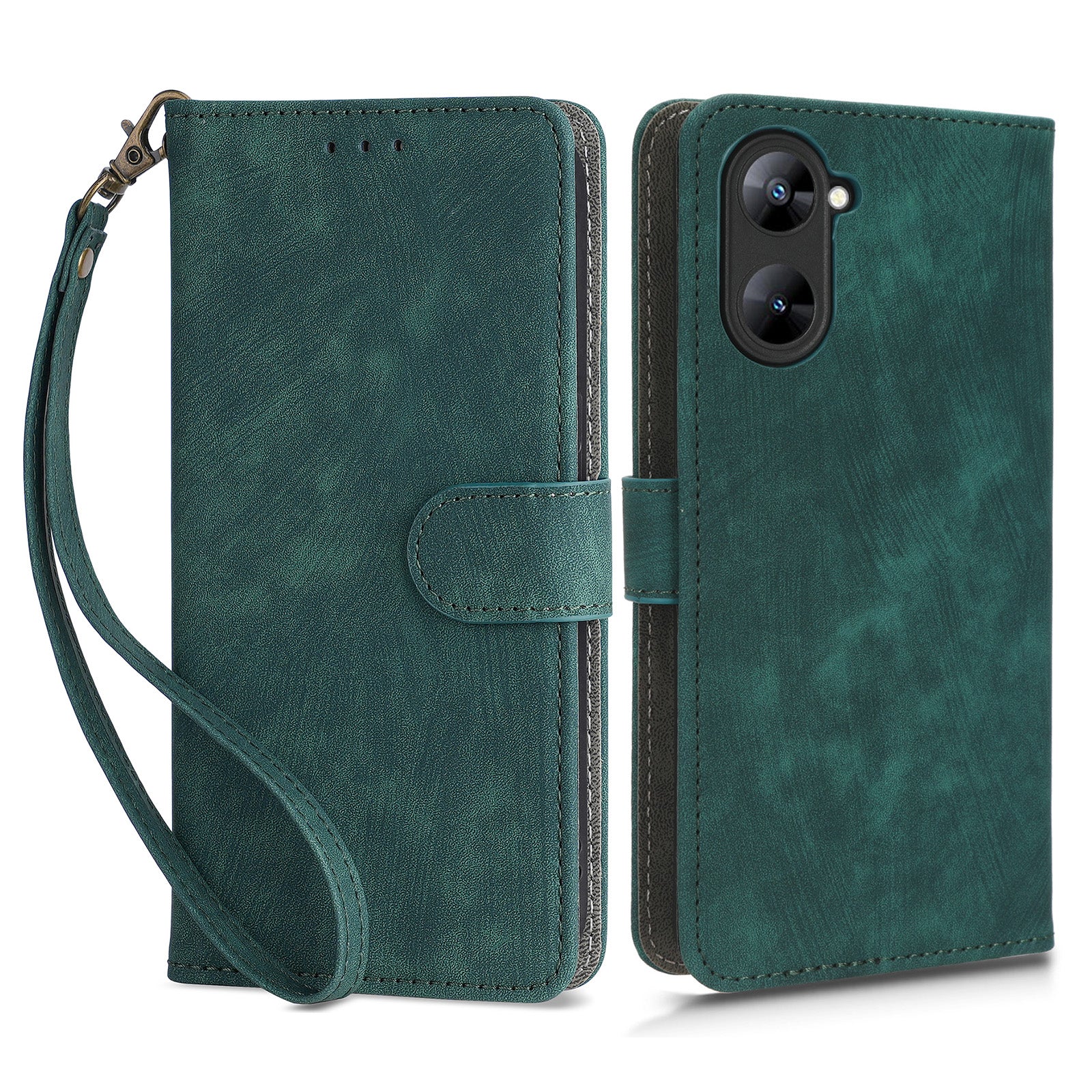 For Realme V30 5G / V30t Phone Leather Case RFID Blocking Wallet Stand Phone Cover with Strap