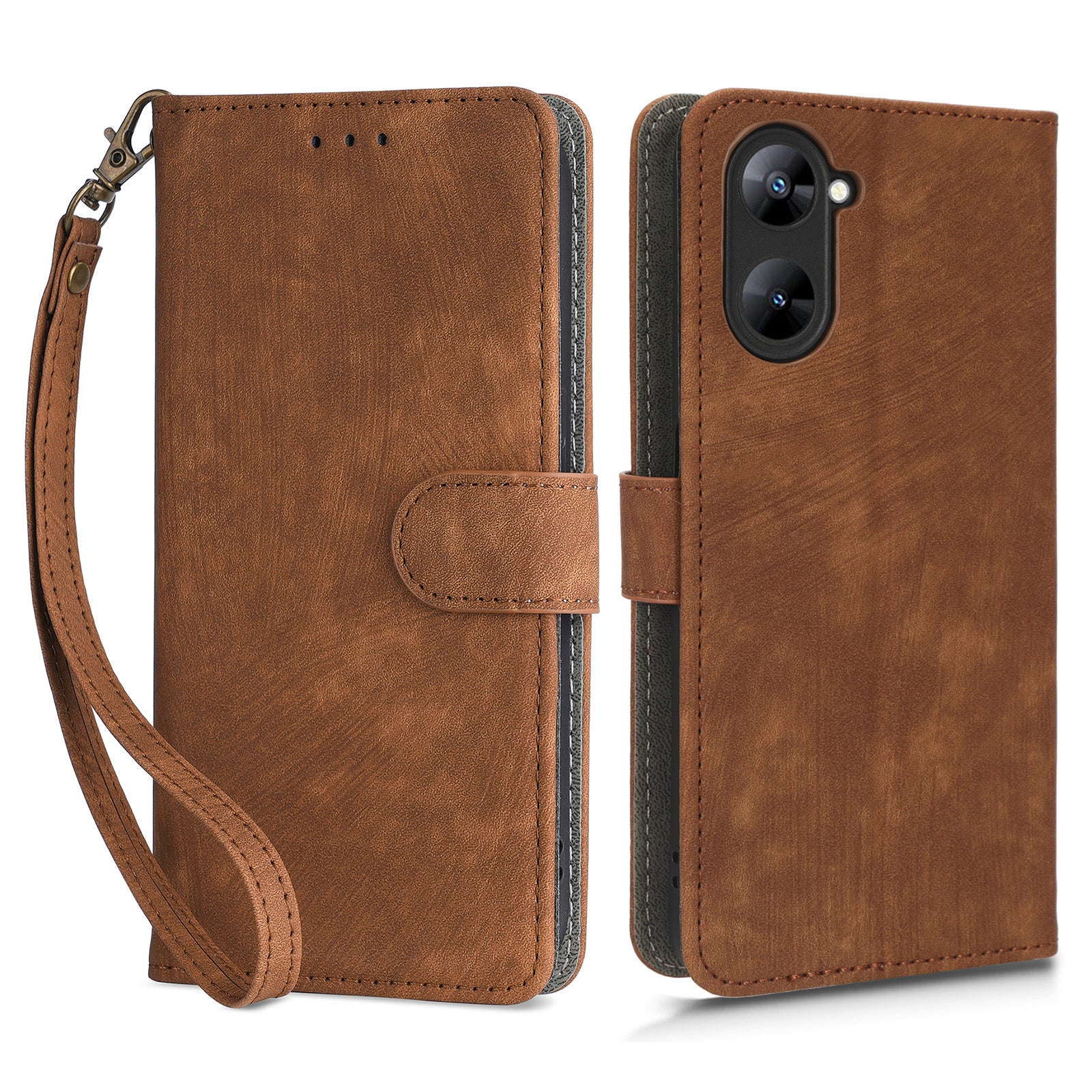 For Realme V30 5G / V30t Phone Leather Case RFID Blocking Wallet Stand Phone Cover with Strap