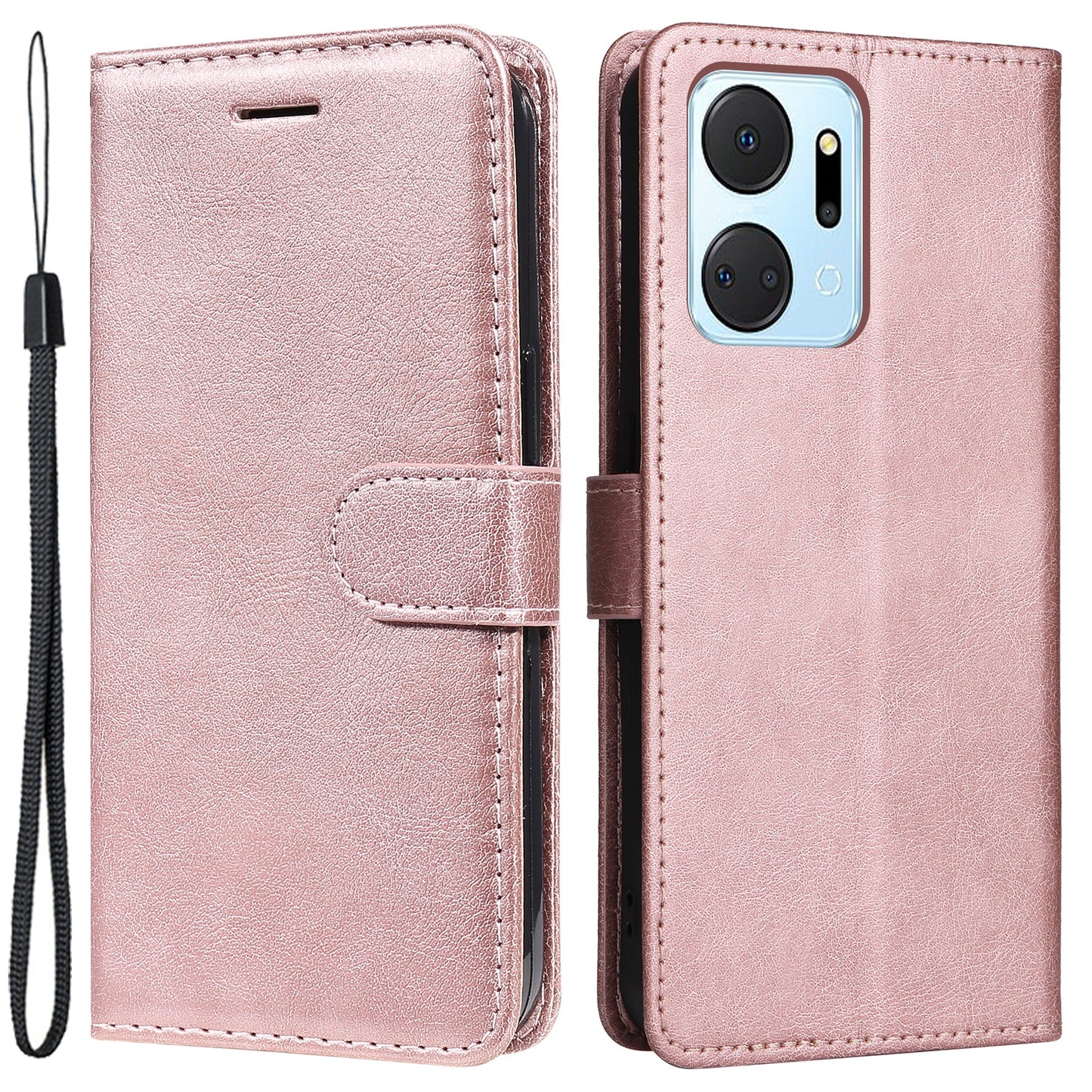 KT Leather Series-2 Phone Case for Honor X7a 5G , PU Leather Solid Color Sand Wallet Flip Cover