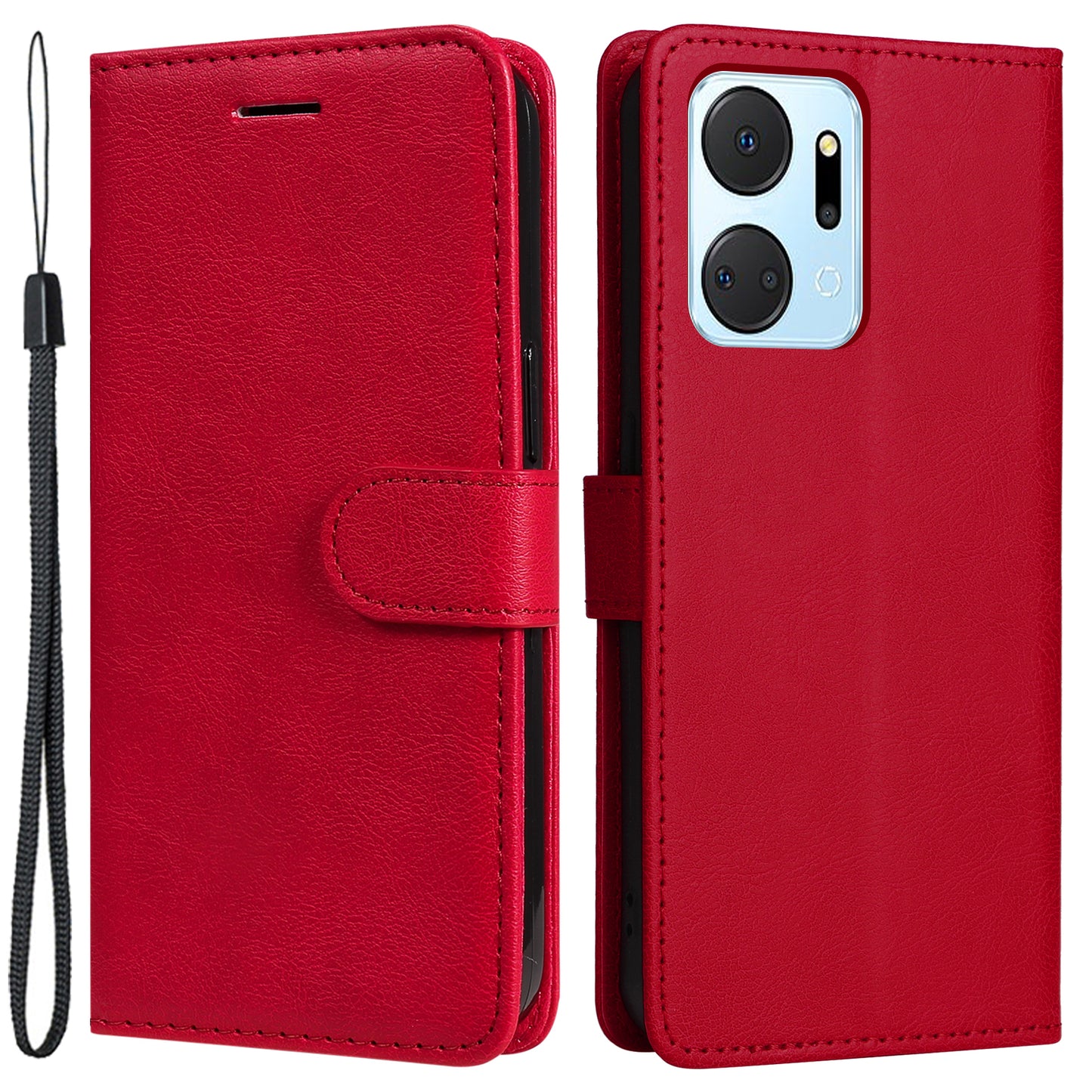 KT Leather Series-2 Phone Case for Honor X7a 5G , PU Leather Solid Color Sand Wallet Flip Cover