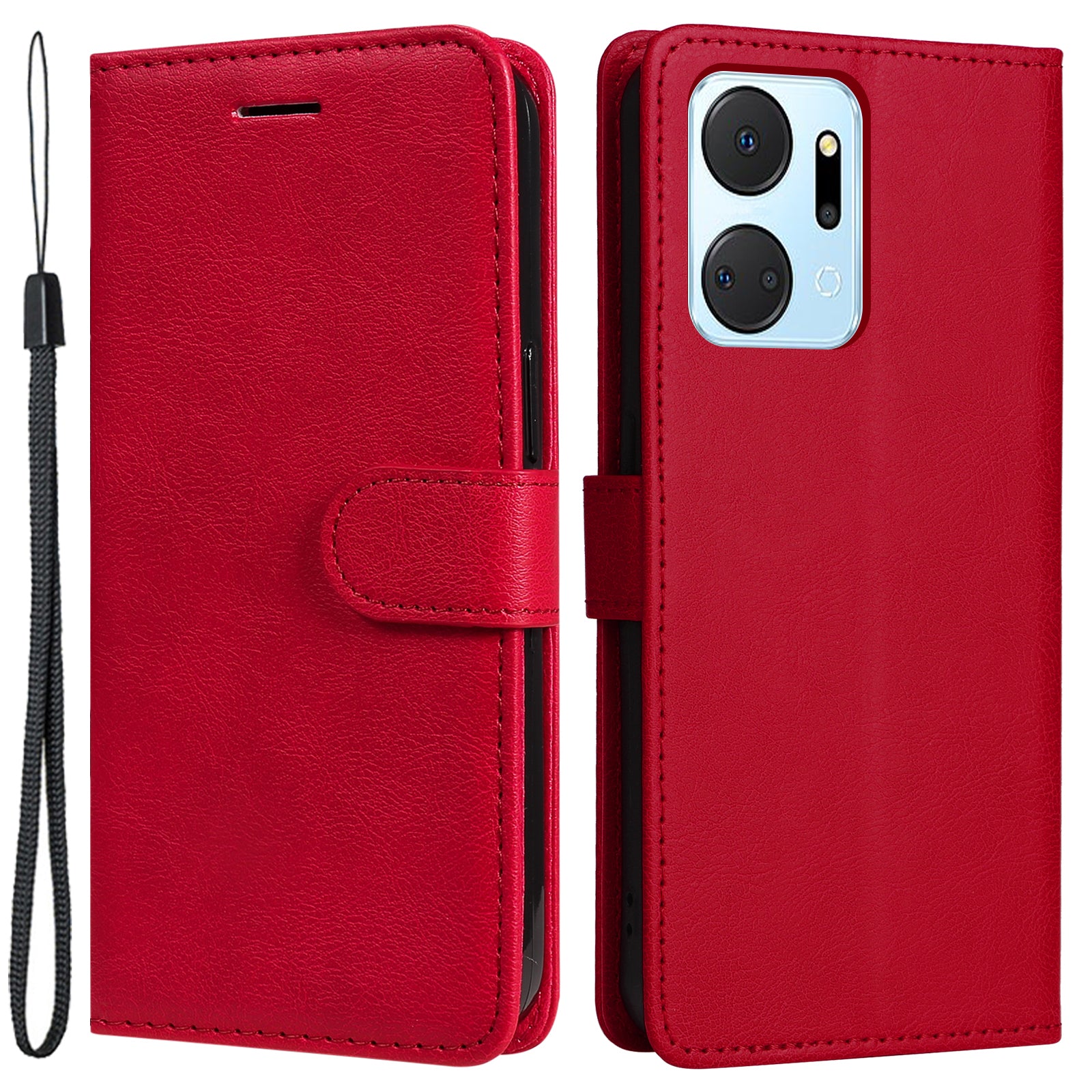 KT Leather Series-2 Phone Case for Honor X7a 5G , PU Leather Solid Color Sand Wallet Flip Cover