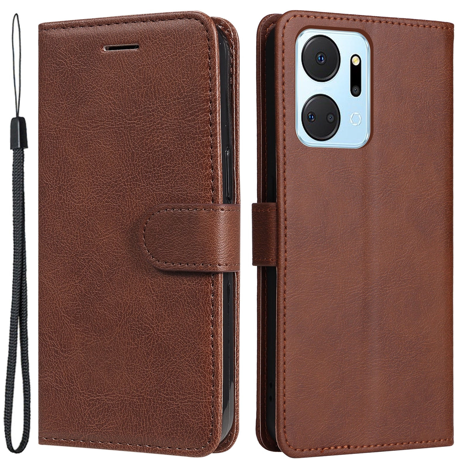 KT Leather Series-2 Phone Case for Honor X7a 5G , PU Leather Solid Color Sand Wallet Flip Cover