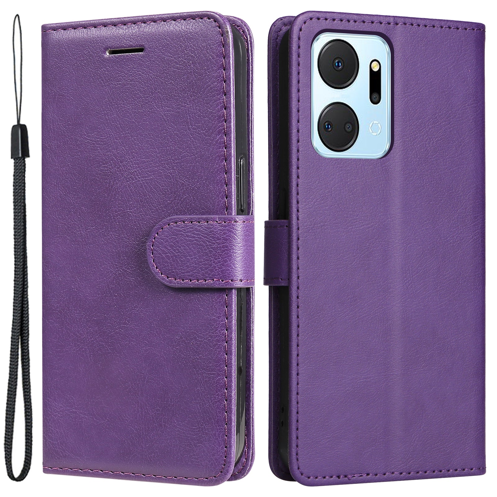 KT Leather Series-2 Phone Case for Honor X7a 5G , PU Leather Solid Color Sand Wallet Flip Cover