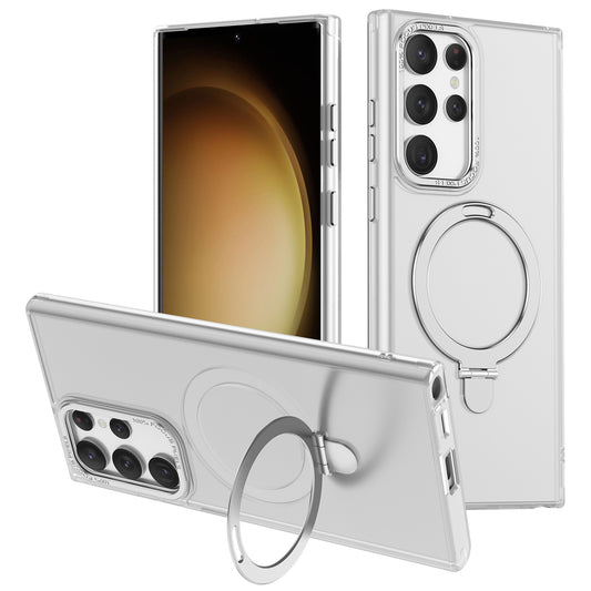 For Samsung Galaxy S22 Ultra 5G Magnetic Phone Case PC+TPU Metal Kickstand Phone Cover