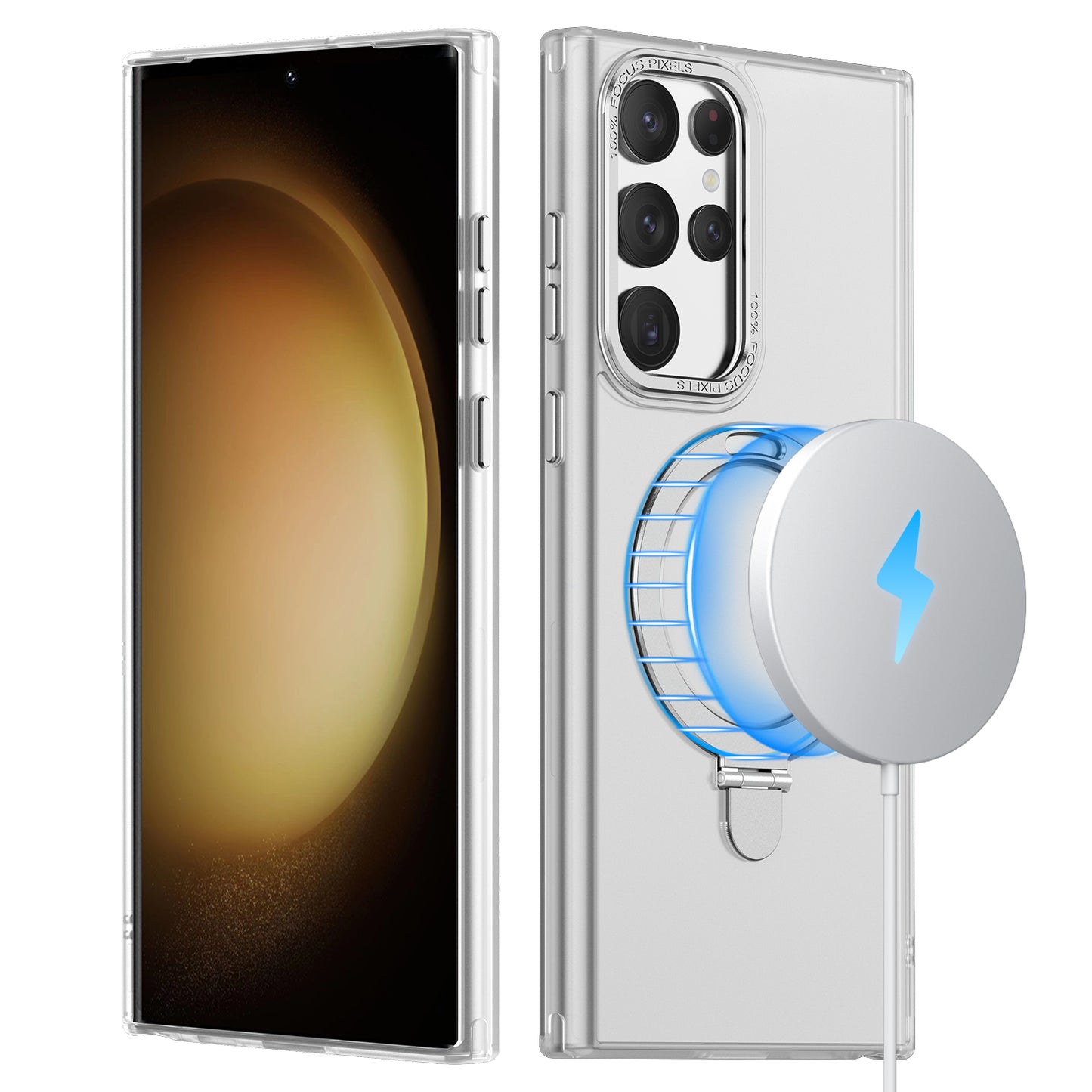 For Samsung Galaxy S22 Ultra 5G Magnetic Phone Case PC+TPU Metal Kickstand Phone Cover
