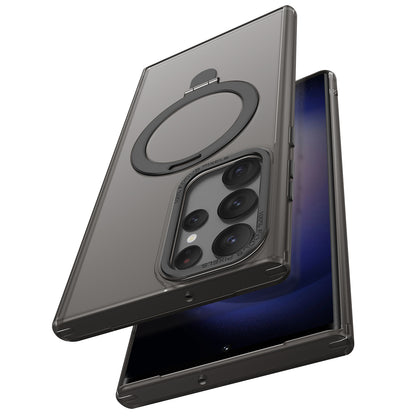 For Samsung Galaxy S22 Ultra 5G Magnetic Phone Case PC+TPU Metal Kickstand Phone Cover