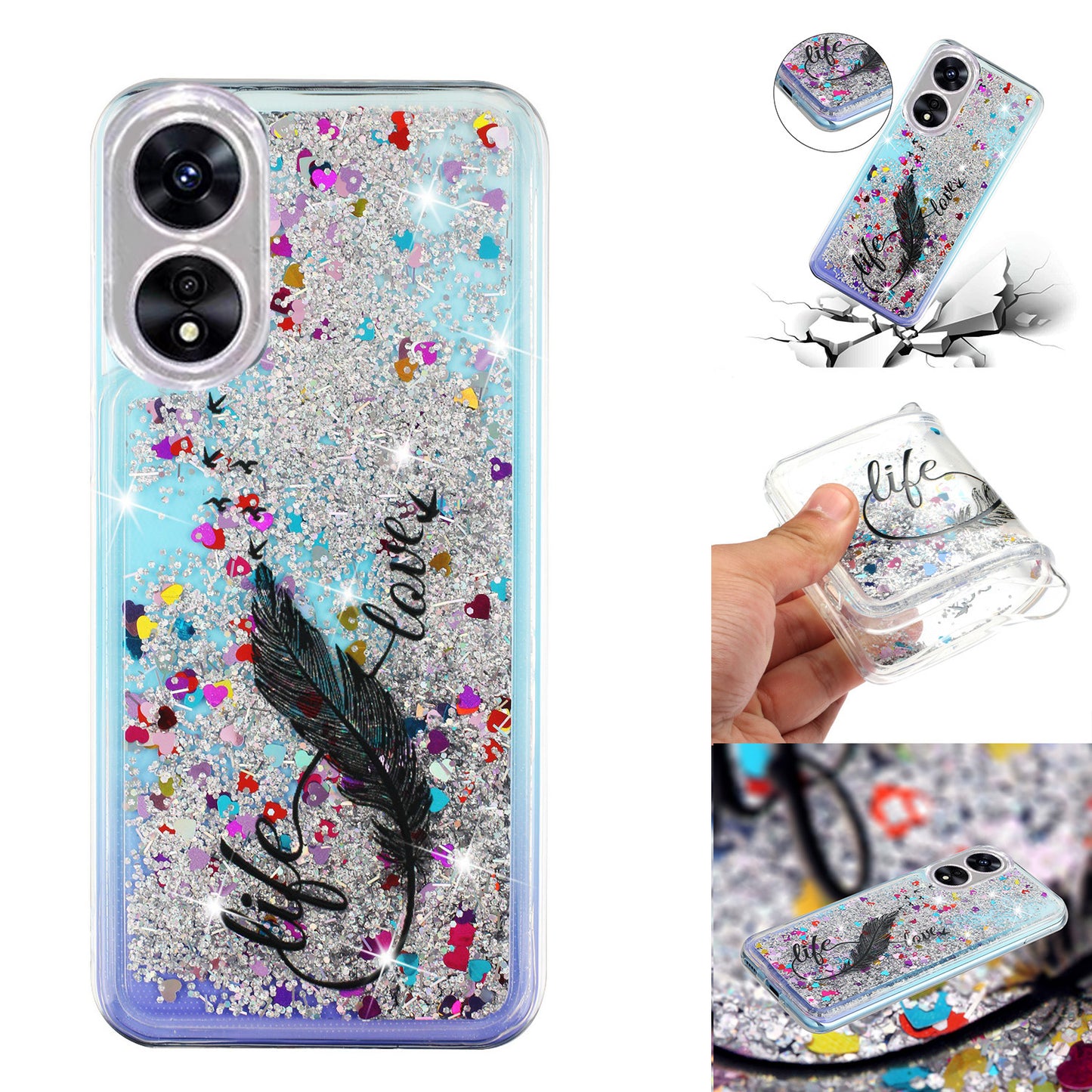 For Oppo A17 4G / A17k 4G Quicksand Phone Case Embossment Pattern Anti-drop Phone TPU Cover