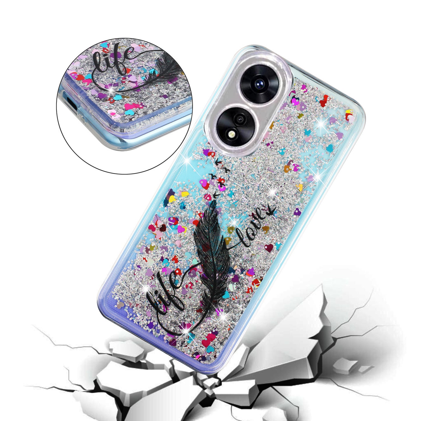 For Oppo A17 4G / A17k 4G Quicksand Phone Case Embossment Pattern Anti-drop Phone TPU Cover