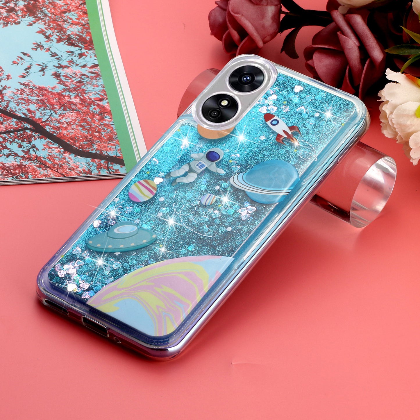 For Oppo A17 4G / A17k 4G Quicksand Phone Case Embossment Pattern Anti-drop Phone TPU Cover