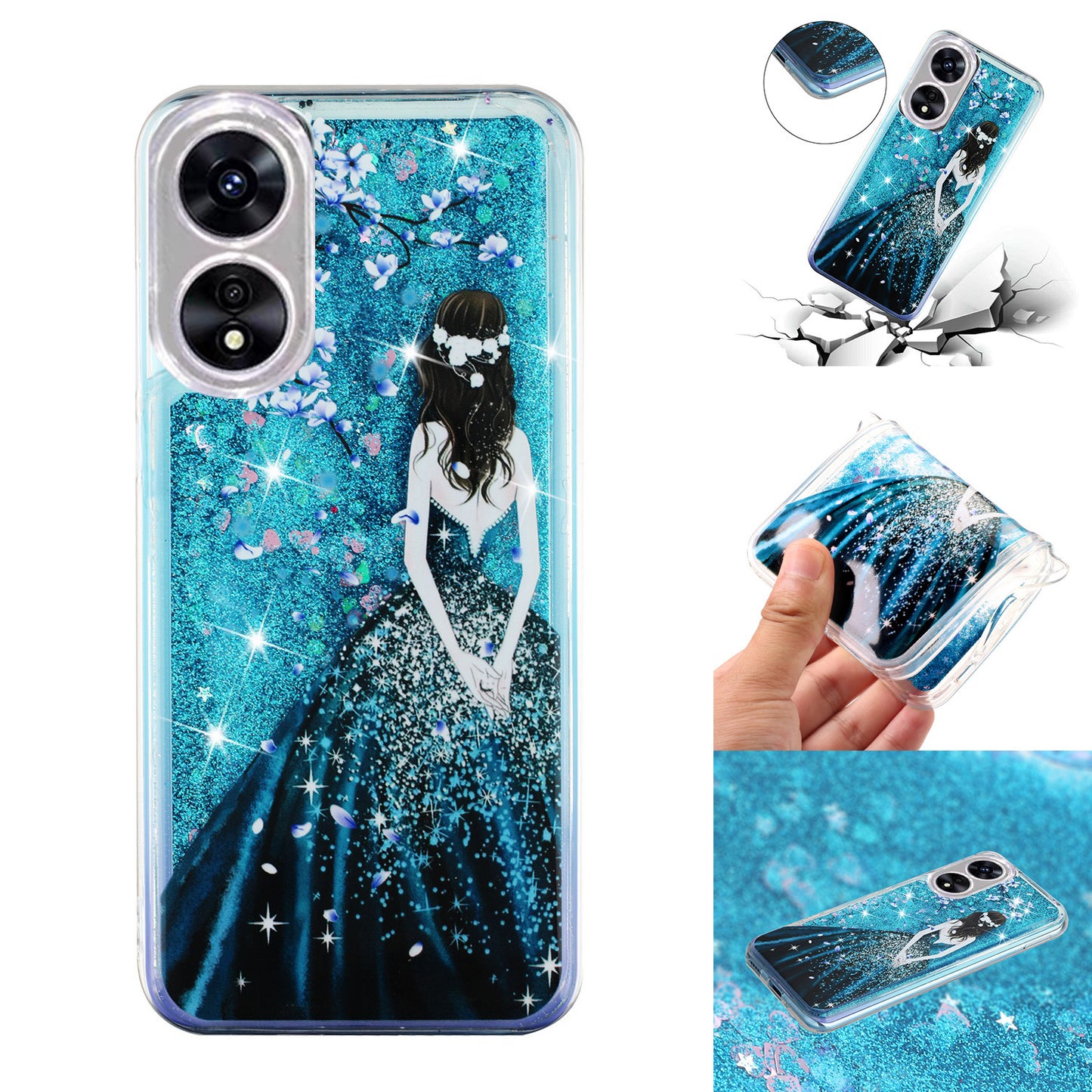 For Oppo A17 4G / A17k 4G Quicksand Phone Case Embossment Pattern Anti-drop Phone TPU Cover