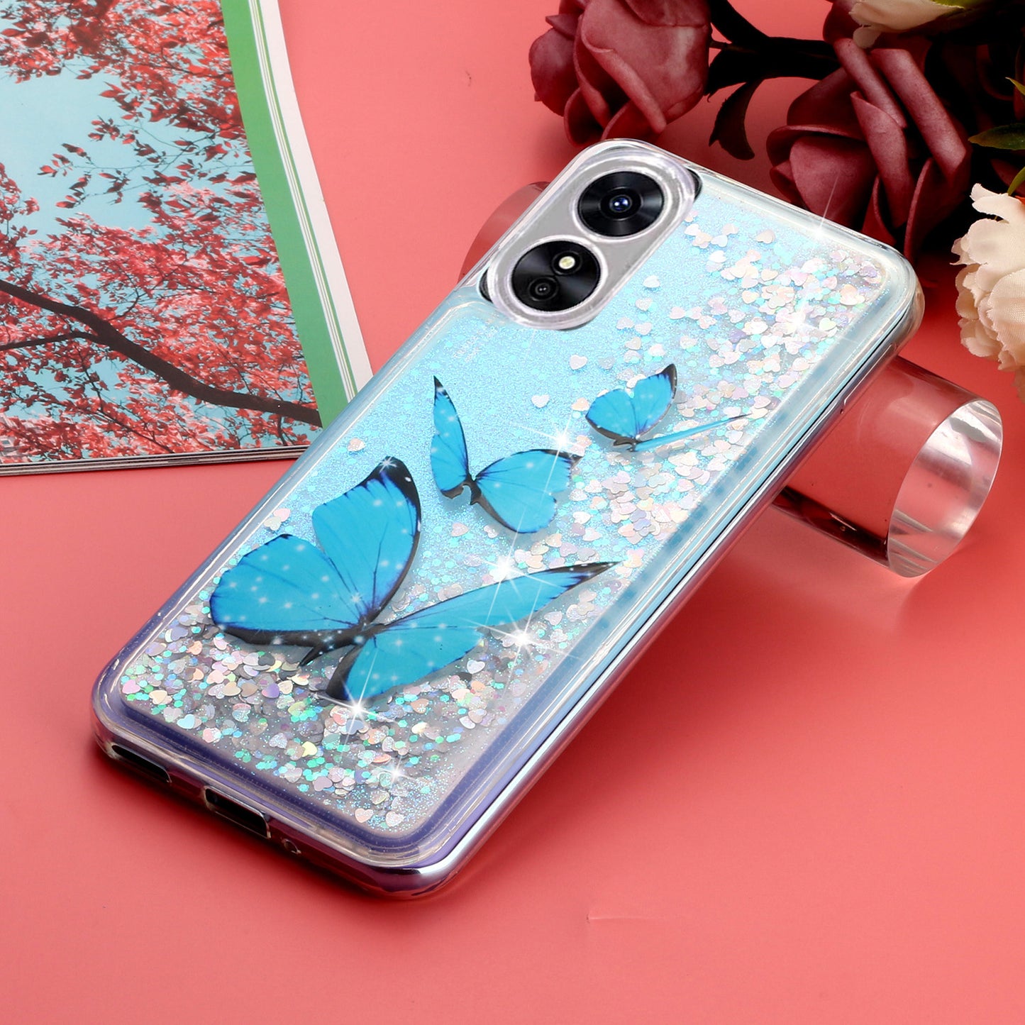 For Oppo A17 4G / A17k 4G Quicksand Phone Case Embossment Pattern Anti-drop Phone TPU Cover