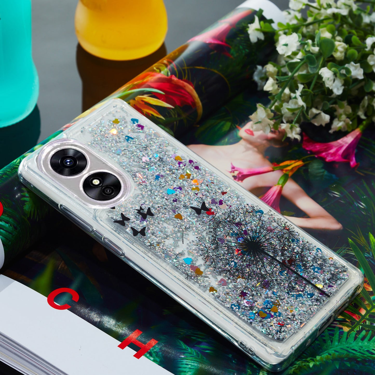 For Oppo A17 4G / A17k 4G Quicksand Phone Case Embossment Pattern Anti-drop Phone TPU Cover