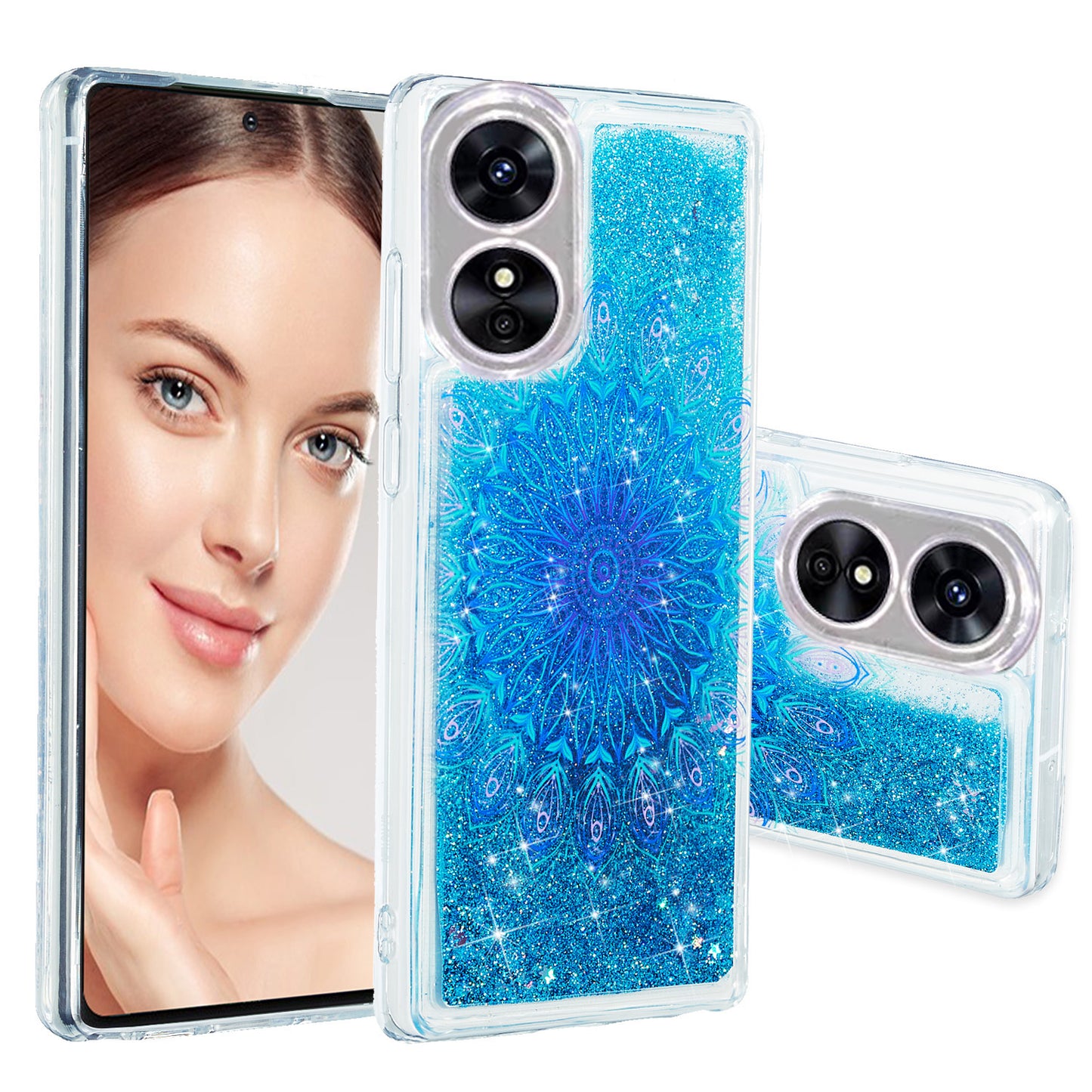 For Oppo A17 4G / A17k 4G Quicksand Phone Case Embossment Pattern Anti-drop Phone TPU Cover
