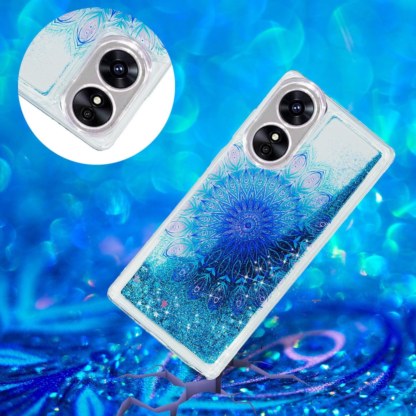 For Oppo A17 4G / A17k 4G Quicksand Phone Case Embossment Pattern Anti-drop Phone TPU Cover