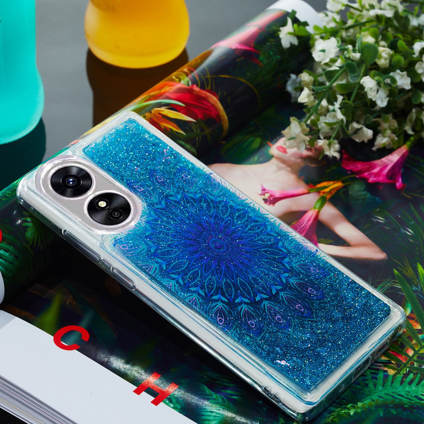 For Oppo A17 4G / A17k 4G Quicksand Phone Case Embossment Pattern Anti-drop Phone TPU Cover