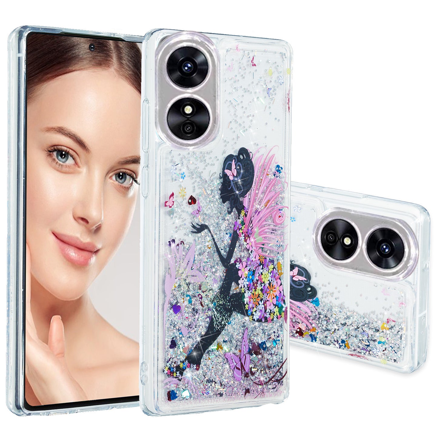 For Oppo A17 4G / A17k 4G Quicksand Phone Case Embossment Pattern Anti-drop Phone TPU Cover