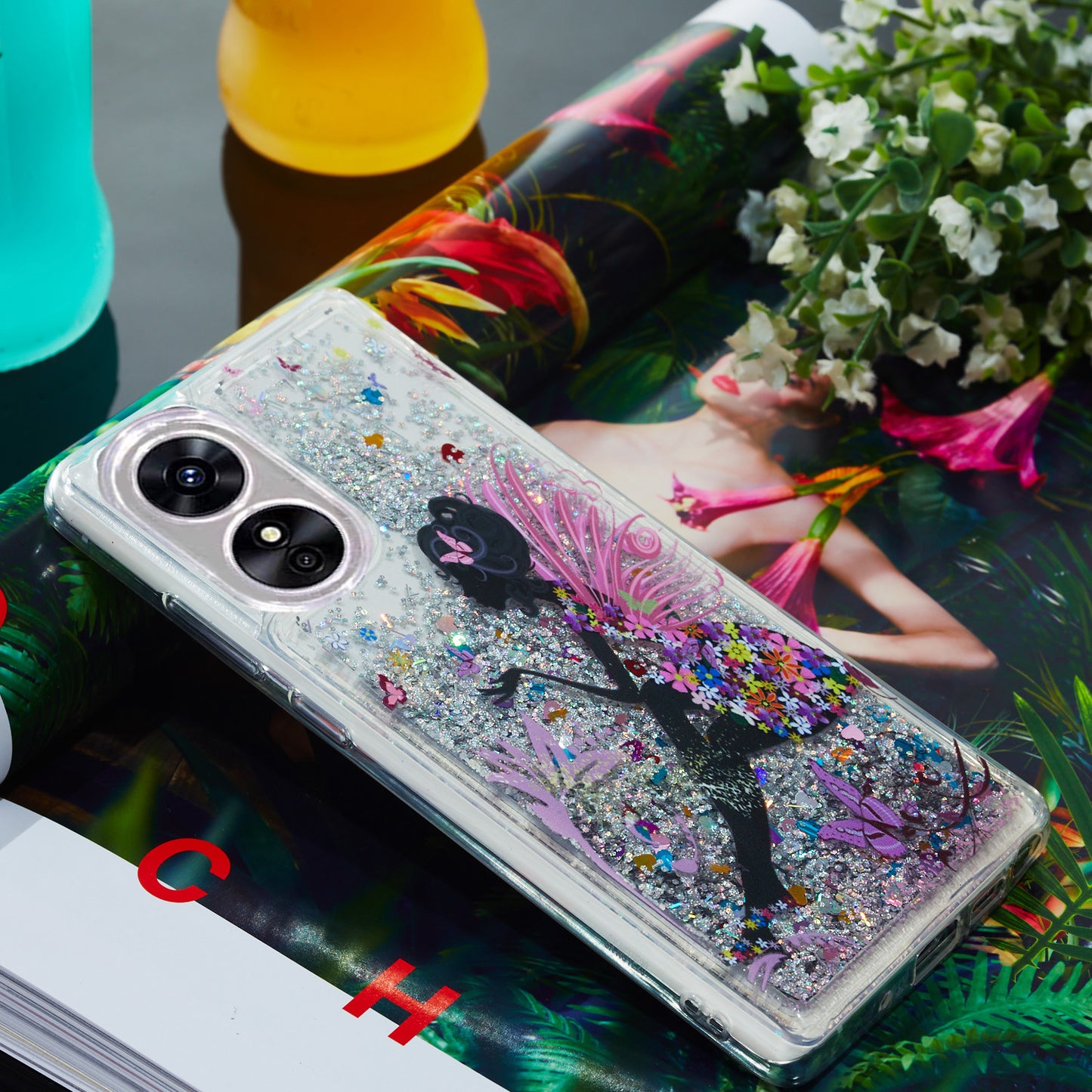For Oppo A17 4G / A17k 4G Quicksand Phone Case Embossment Pattern Anti-drop Phone TPU Cover