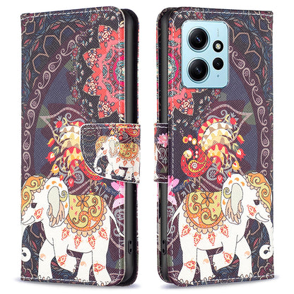 BINFEN COLOR For Xiaomi Redmi Note 12 4G Pattern Printing Leather Stand Phone Case Wallet Cover