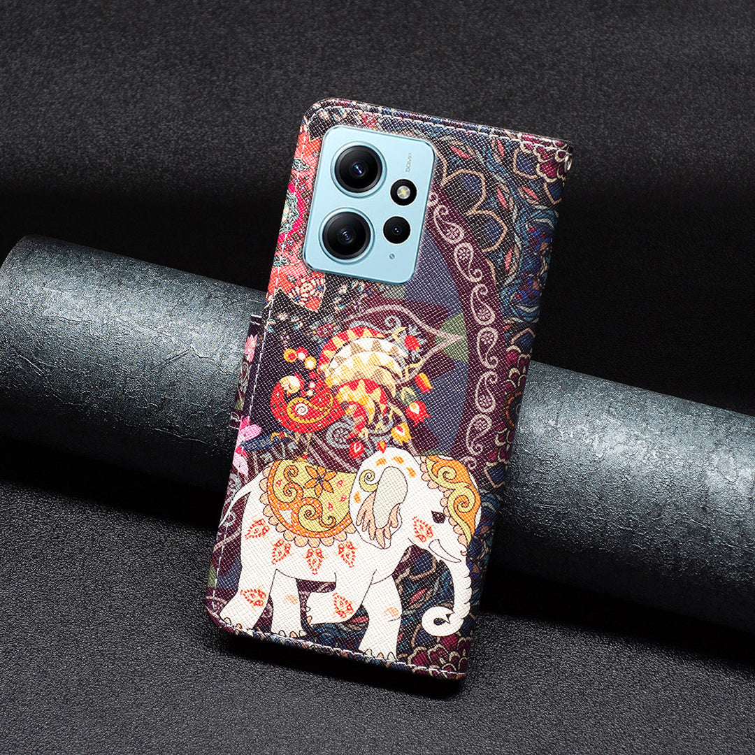 BINFEN COLOR For Xiaomi Redmi Note 12 4G Pattern Printing Leather Stand Phone Case Wallet Cover