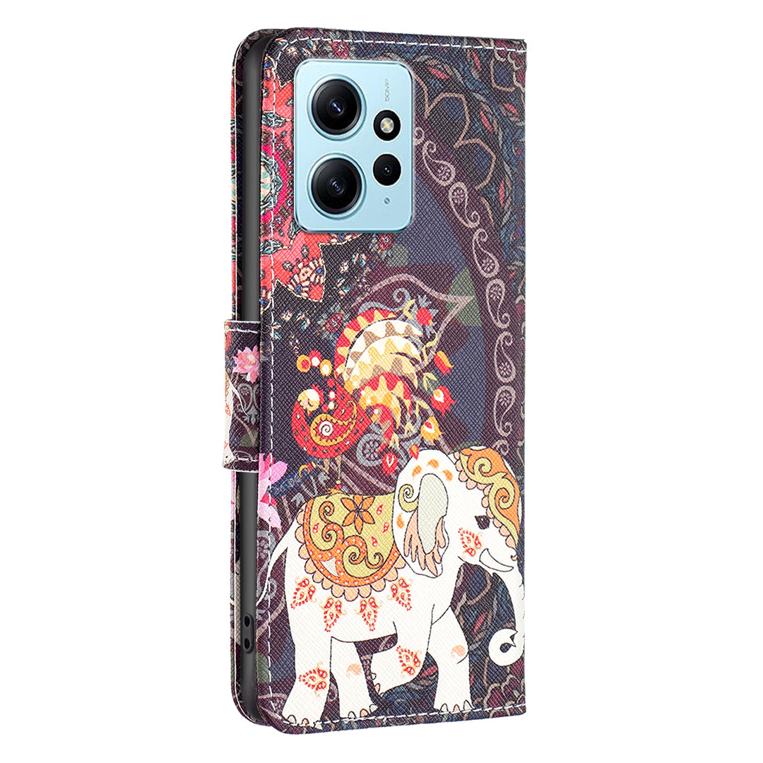BINFEN COLOR For Xiaomi Redmi Note 12 4G Pattern Printing Leather Stand Phone Case Wallet Cover