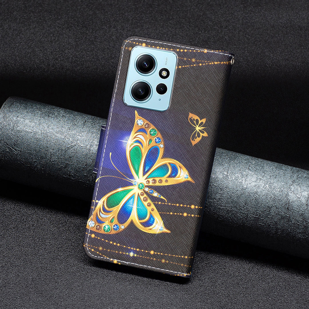 BINFEN COLOR For Xiaomi Redmi Note 12 4G Pattern Printing Leather Stand Phone Case Wallet Cover