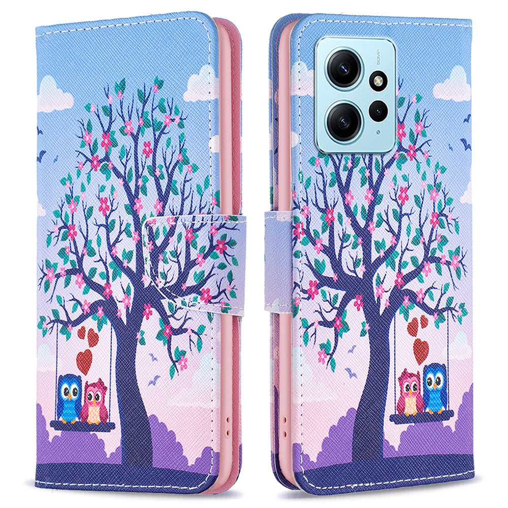 BINFEN COLOR For Xiaomi Redmi Note 12 4G Pattern Printing Leather Stand Phone Case Wallet Cover