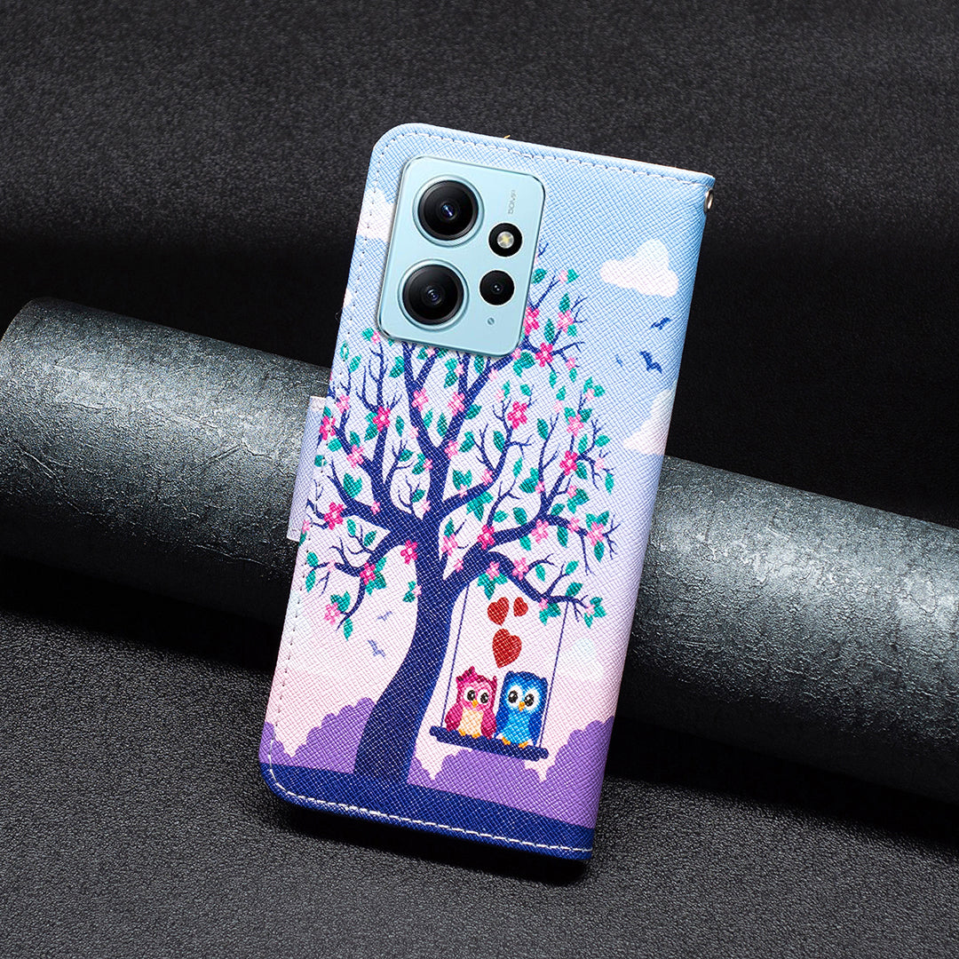 BINFEN COLOR For Xiaomi Redmi Note 12 4G Pattern Printing Leather Stand Phone Case Wallet Cover