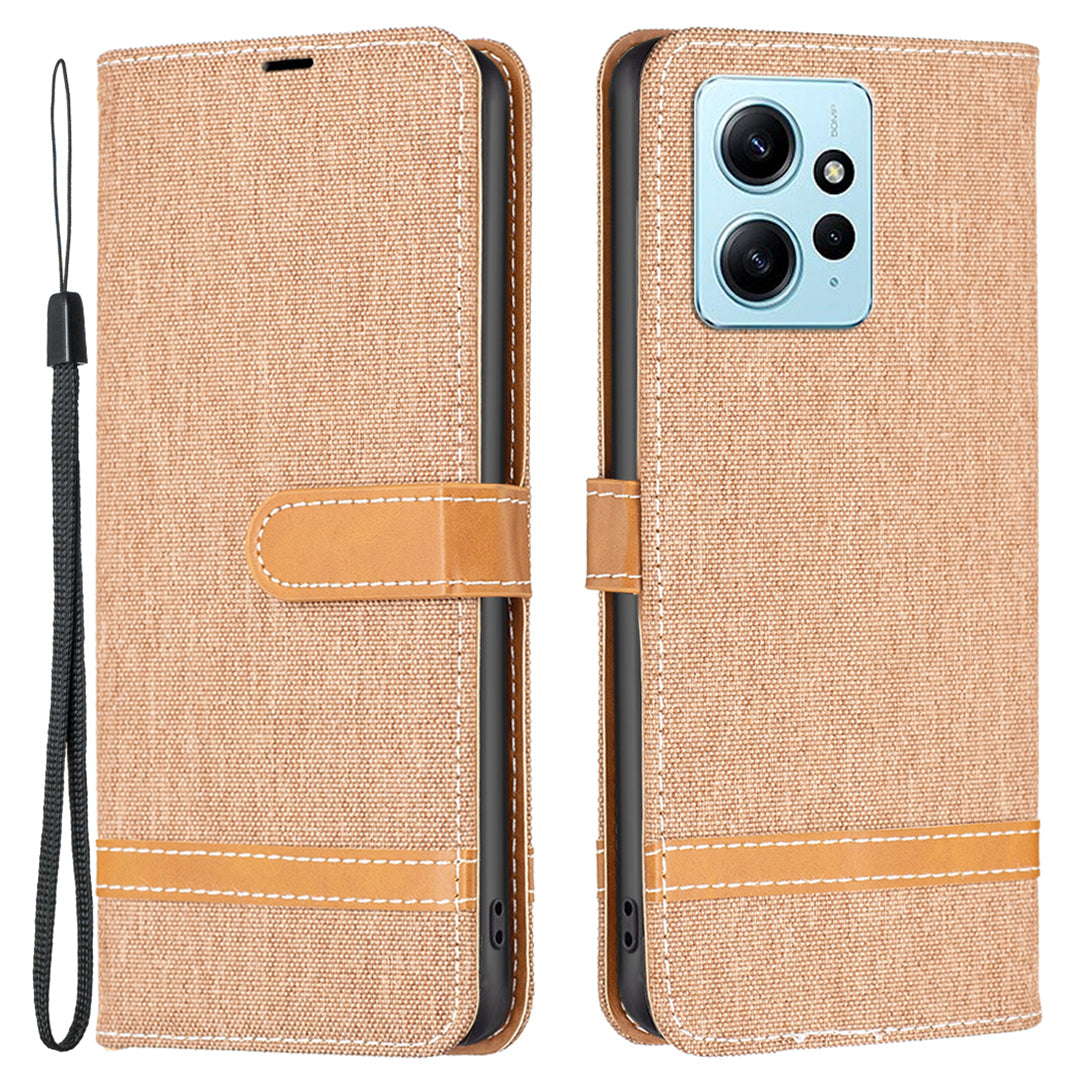 For Xiaomi Redmi Note 12 4G Jeans Cloth Splicing PU Leather Phone Cover Phone Case with Stand Wallet