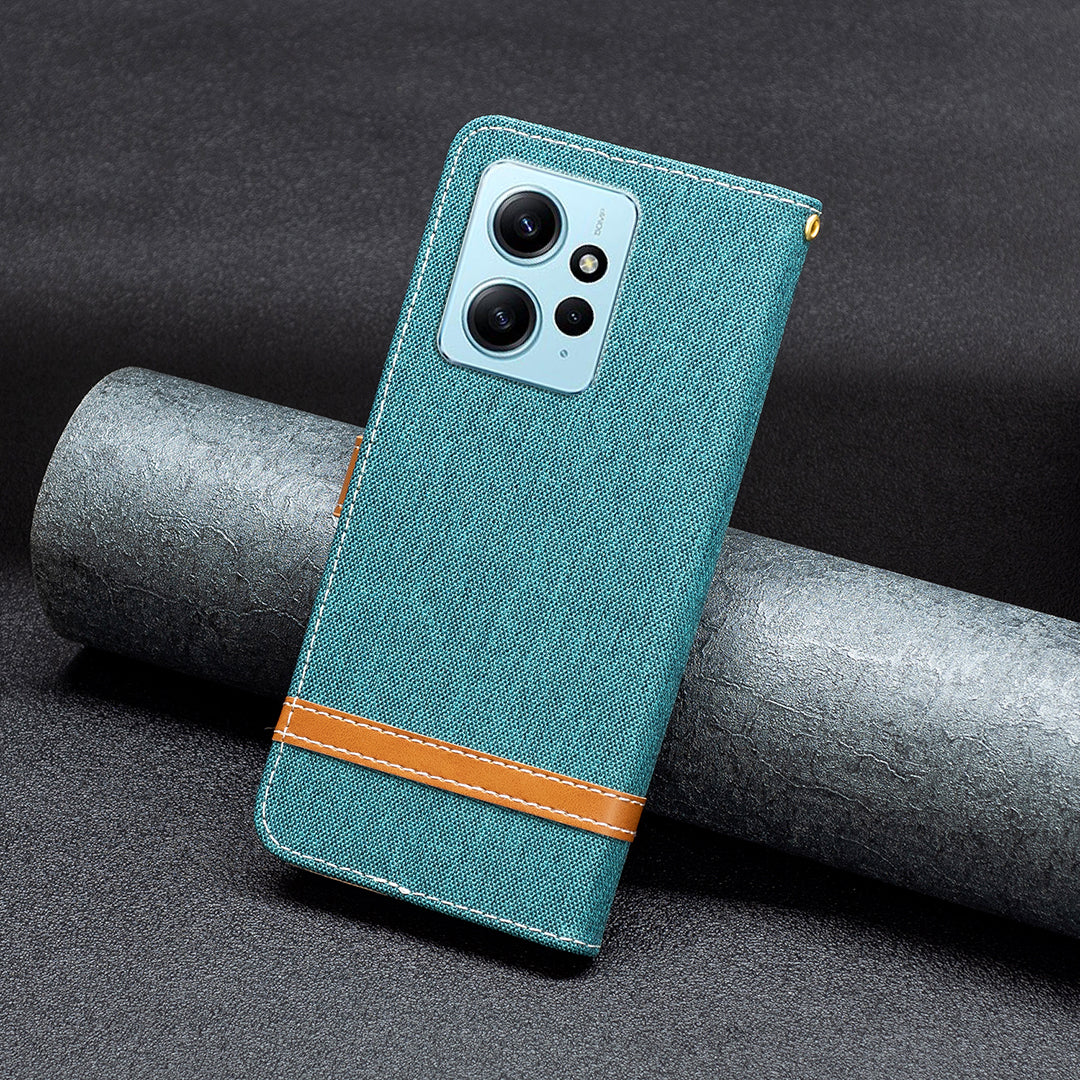 For Xiaomi Redmi Note 12 4G Jeans Cloth Splicing PU Leather Phone Cover Phone Case with Stand Wallet