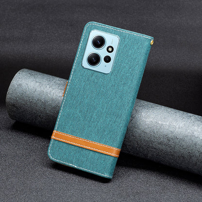 For Xiaomi Redmi Note 12 4G Jeans Cloth Splicing PU Leather Phone Cover Phone Case with Stand Wallet