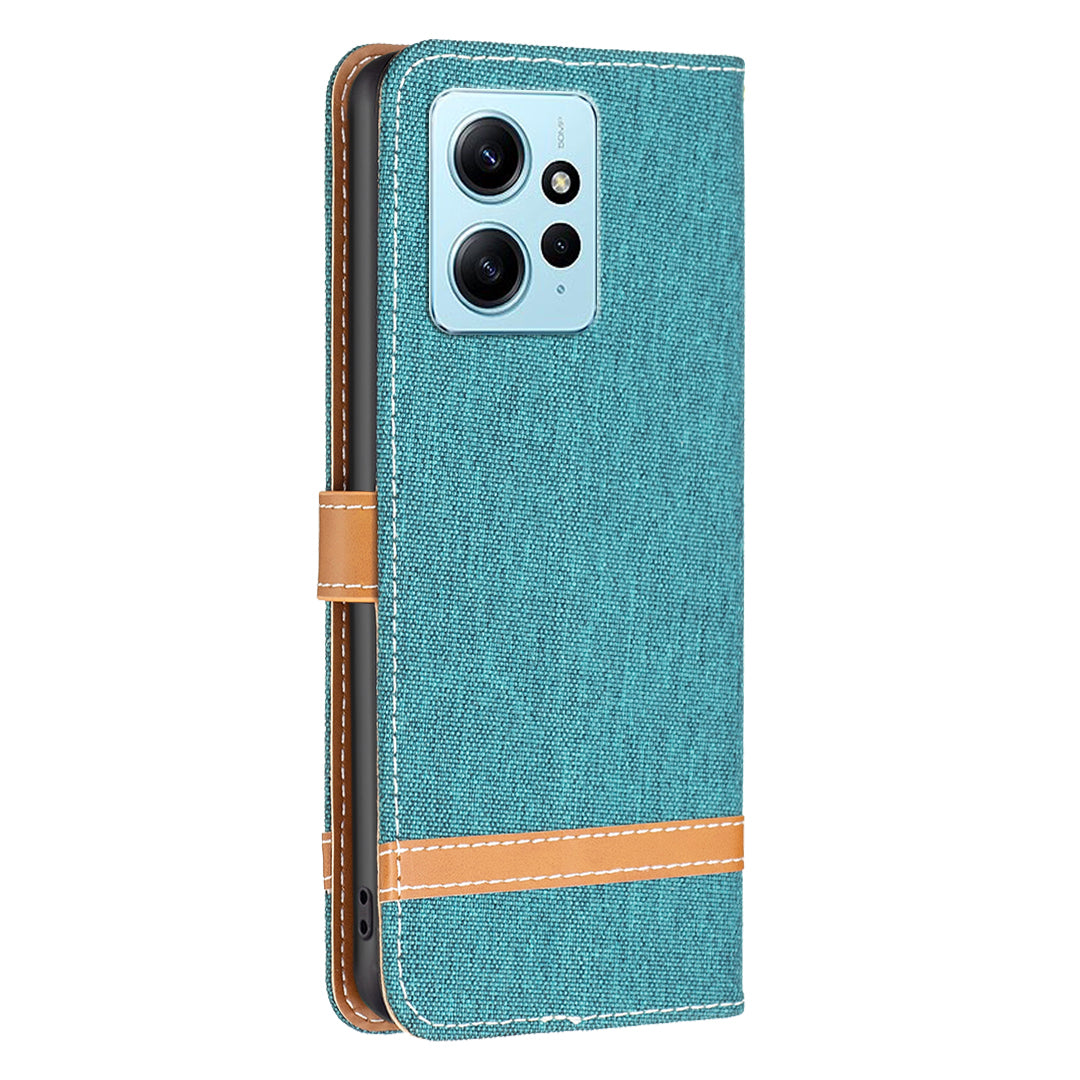 For Xiaomi Redmi Note 12 4G Jeans Cloth Splicing PU Leather Phone Cover Phone Case with Stand Wallet