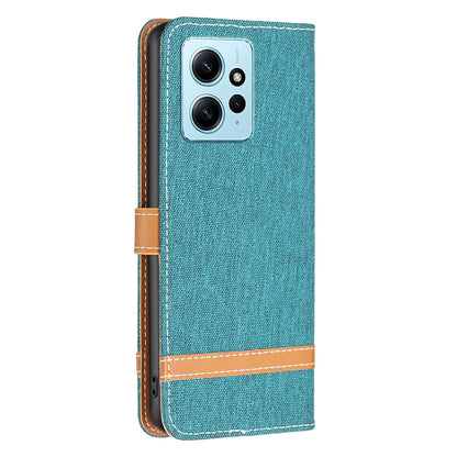 For Xiaomi Redmi Note 12 4G Jeans Cloth Splicing PU Leather Phone Cover Phone Case with Stand Wallet