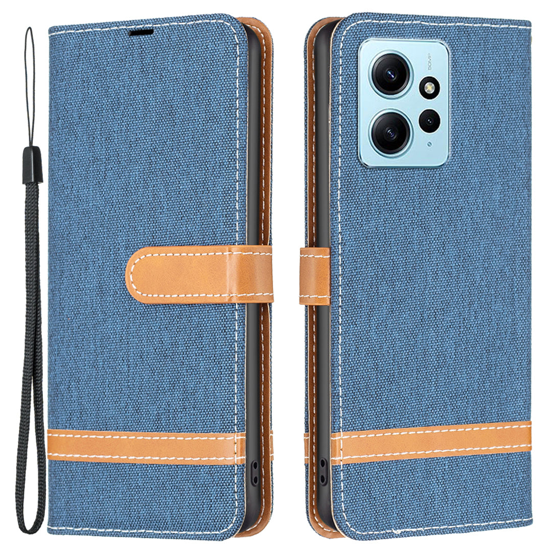 For Xiaomi Redmi Note 12 4G Jeans Cloth Splicing PU Leather Phone Cover Phone Case with Stand Wallet