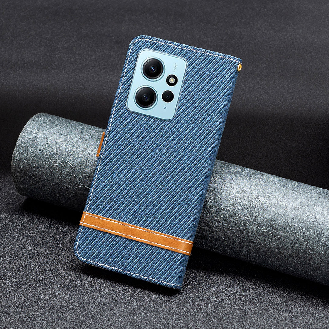 For Xiaomi Redmi Note 12 4G Jeans Cloth Splicing PU Leather Phone Cover Phone Case with Stand Wallet