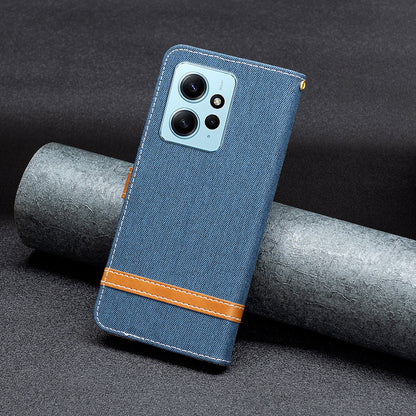For Xiaomi Redmi Note 12 4G Jeans Cloth Splicing PU Leather Phone Cover Phone Case with Stand Wallet