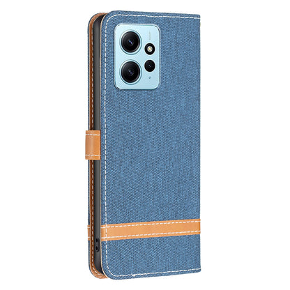 For Xiaomi Redmi Note 12 4G Jeans Cloth Splicing PU Leather Phone Cover Phone Case with Stand Wallet