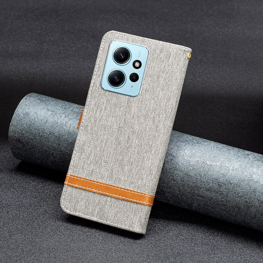 For Xiaomi Redmi Note 12 4G Jeans Cloth Splicing PU Leather Phone Cover Phone Case with Stand Wallet