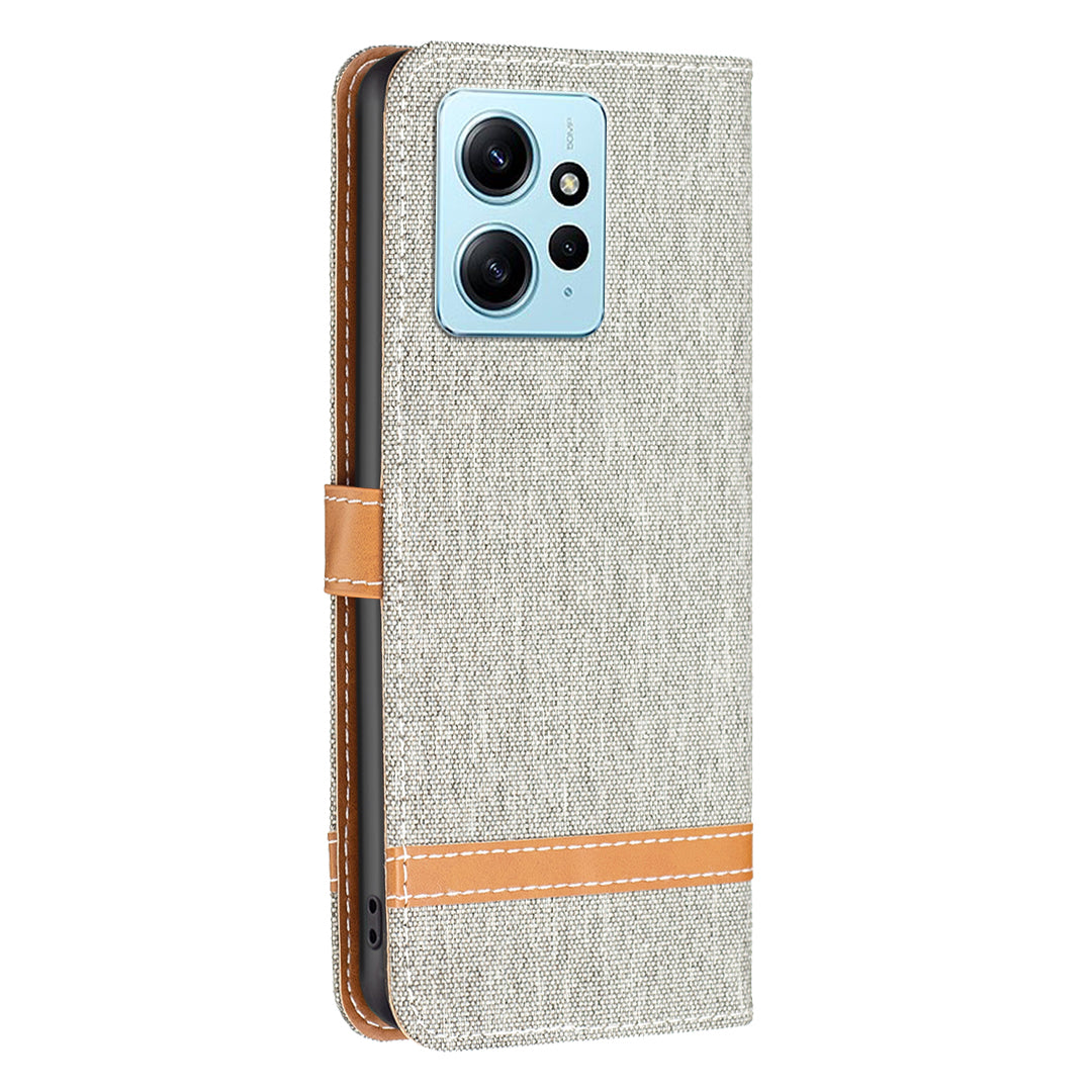 For Xiaomi Redmi Note 12 4G Jeans Cloth Splicing PU Leather Phone Cover Phone Case with Stand Wallet