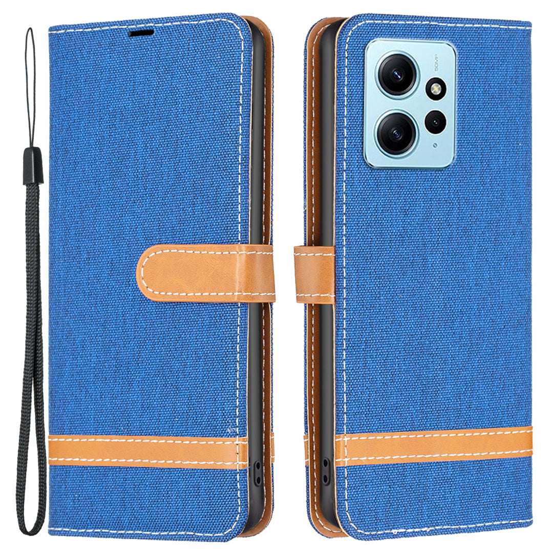 For Xiaomi Redmi Note 12 4G Jeans Cloth Splicing PU Leather Phone Cover Phone Case with Stand Wallet