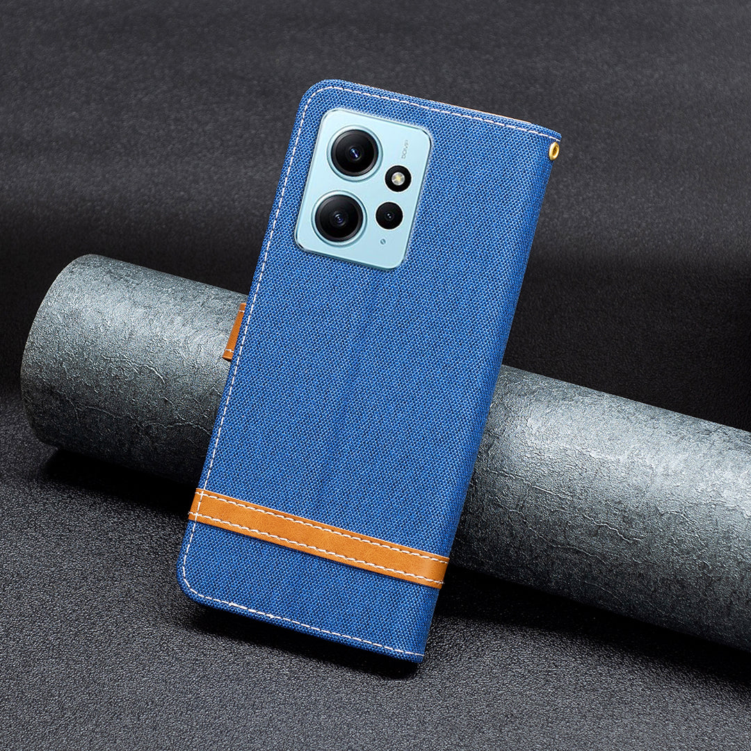 For Xiaomi Redmi Note 12 4G Jeans Cloth Splicing PU Leather Phone Cover Phone Case with Stand Wallet