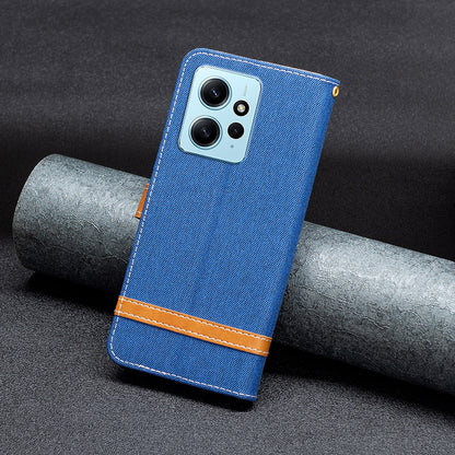 For Xiaomi Redmi Note 12 4G Jeans Cloth Splicing PU Leather Phone Cover Phone Case with Stand Wallet
