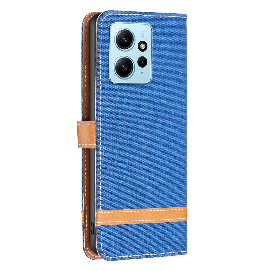 For Xiaomi Redmi Note 12 4G Jeans Cloth Splicing PU Leather Phone Cover Phone Case with Stand Wallet